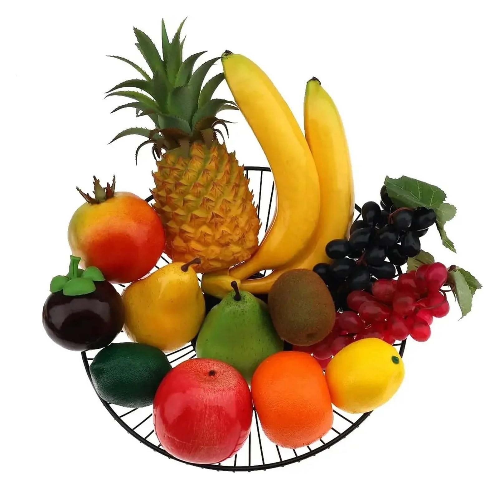 WUYXTO Artificial Fruits Set Decoration Home Pineapple Grape Strawberries Pear Oil Orange Lemon Wax Apple Banana Peach Combination For Party(Type D)