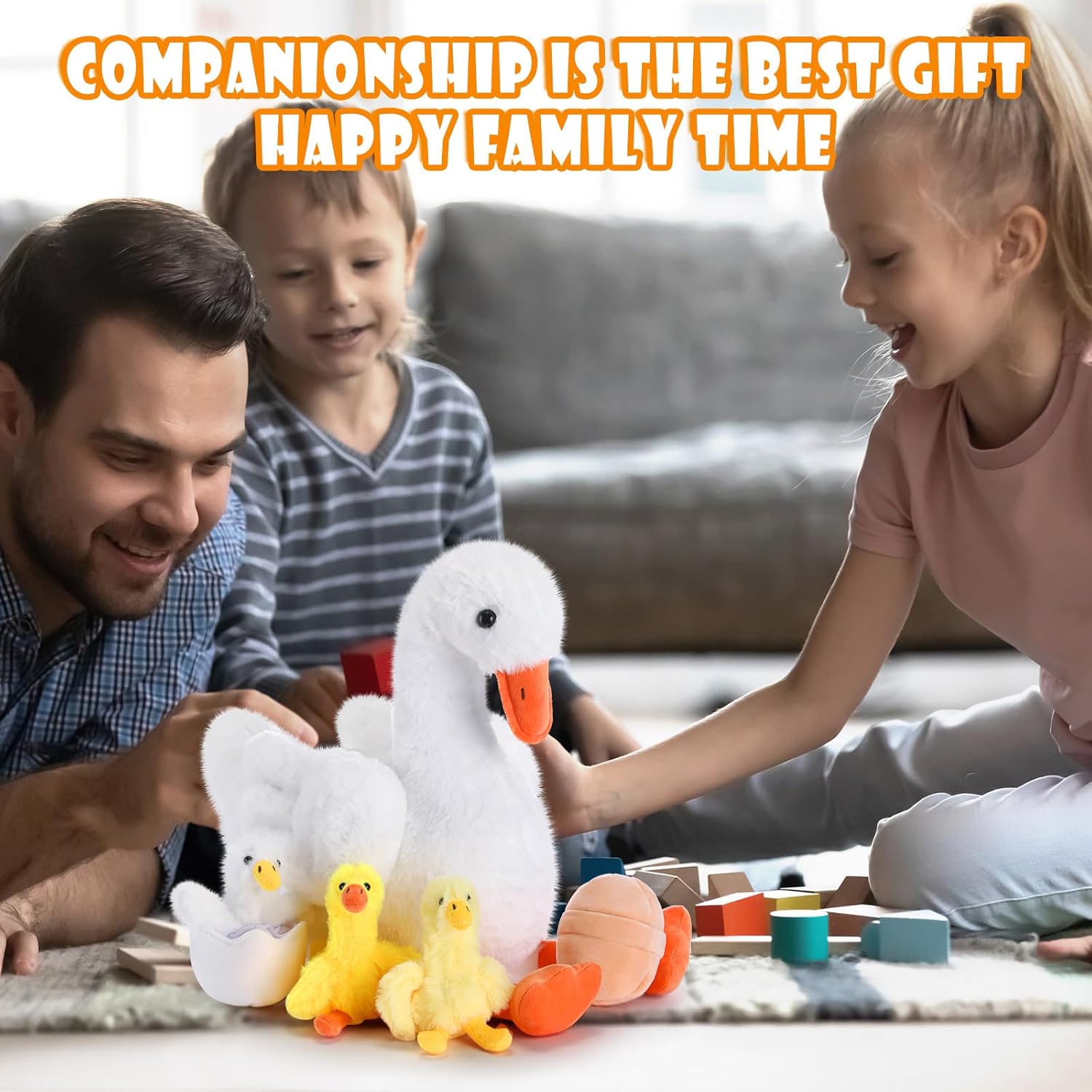 HyDren 5 Pcs Goose Stuffed Animal Family Plush Toy Mother's Day One Silly Goose Birthday Kid Kindergarten Classroom Cute 10 Inch Mommy with 3 Cute Babies in Her Belly Soft Cuddly