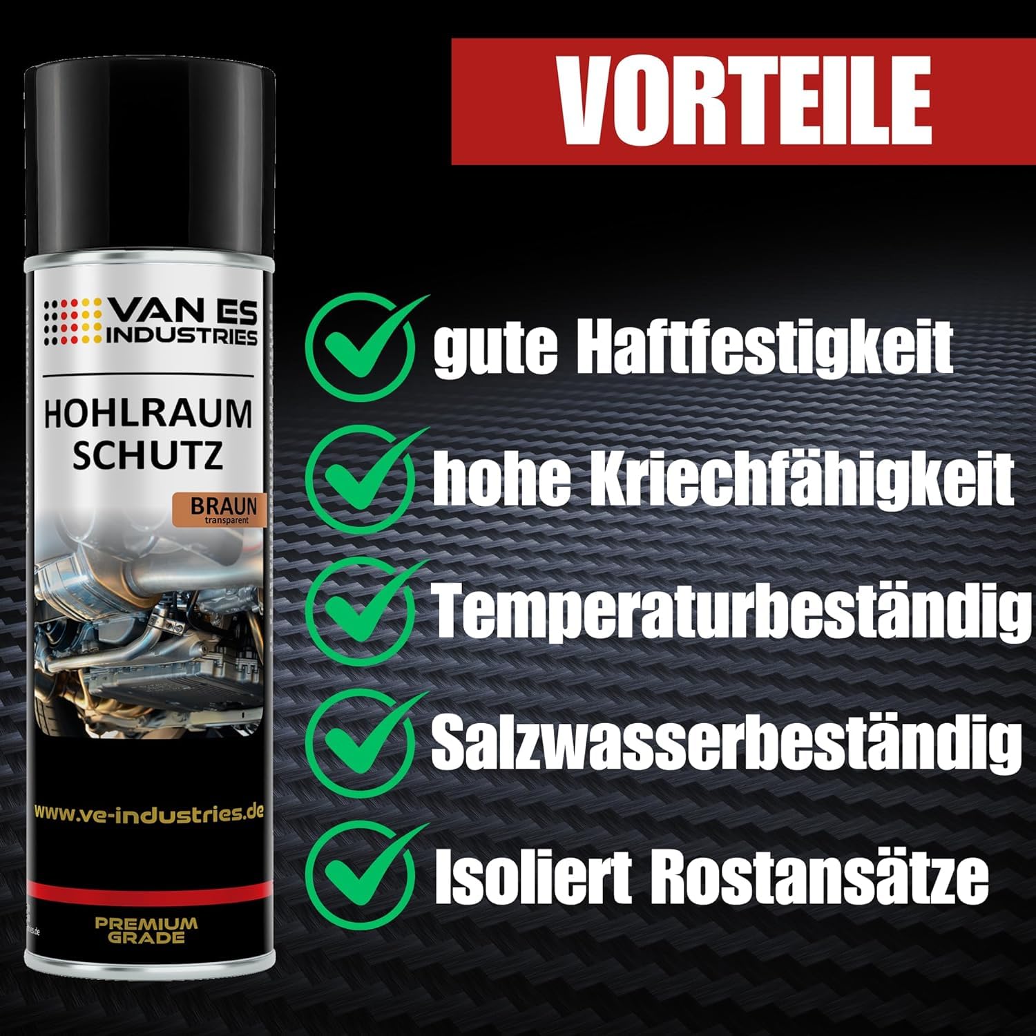 VE-INDUSTRIES 6X Hohlraumschutz braun Hohlraumversiegelung Spray 500ml Wachs + 60cm Sonde