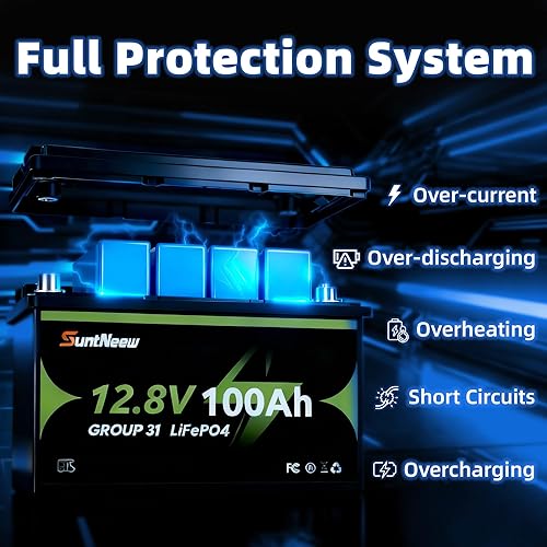 Miniatura 8 de Batería LiFePO4 de 12.8 V 100 Ah para RV, motor de arrastre, batería de litio ligera de almacenamiento solar con más de 4000 ciclos, BMS integrado,