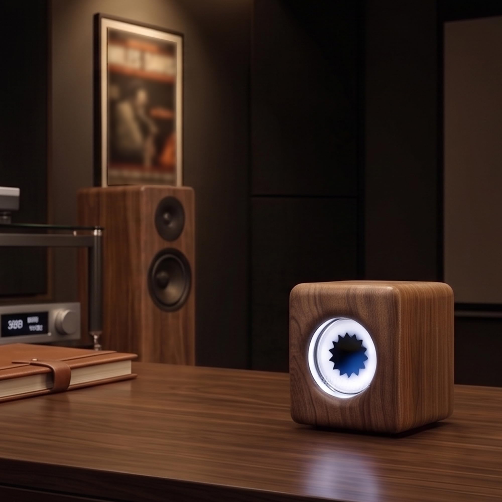 Visualizzatore Sonoro Ferrofluido – Display Audio-Reattivo in Legno Naturale di Noce Fatto a Mano, Lampada Ritmica a Liquido Magnetico, Non è un Altoparlante — Legno di Noce | Legno di Noce Naturale, Movimento Musicale Interattivo, Oggetto da Scrivania, A