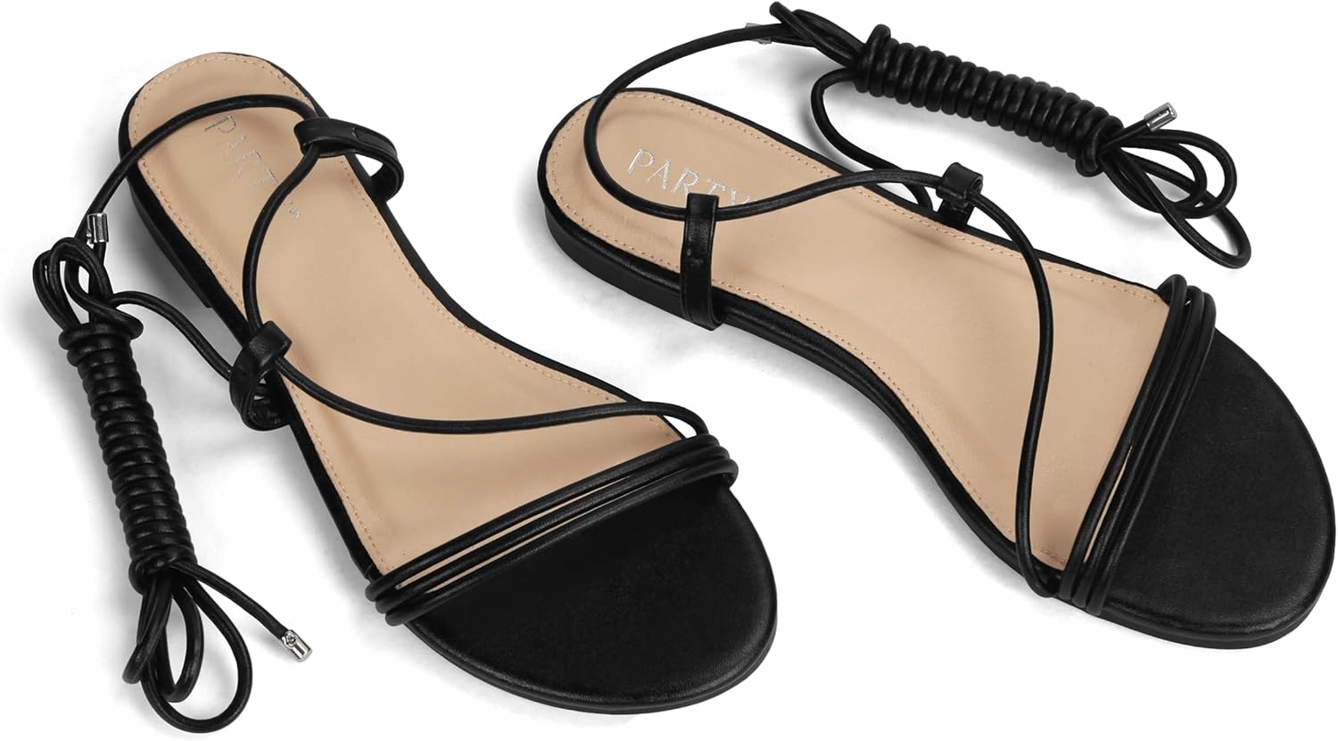 PARTY Women's Strappy Sandals Lace Up Flats Tie Up Open Toe Ankle Strap Shoes - Image 6