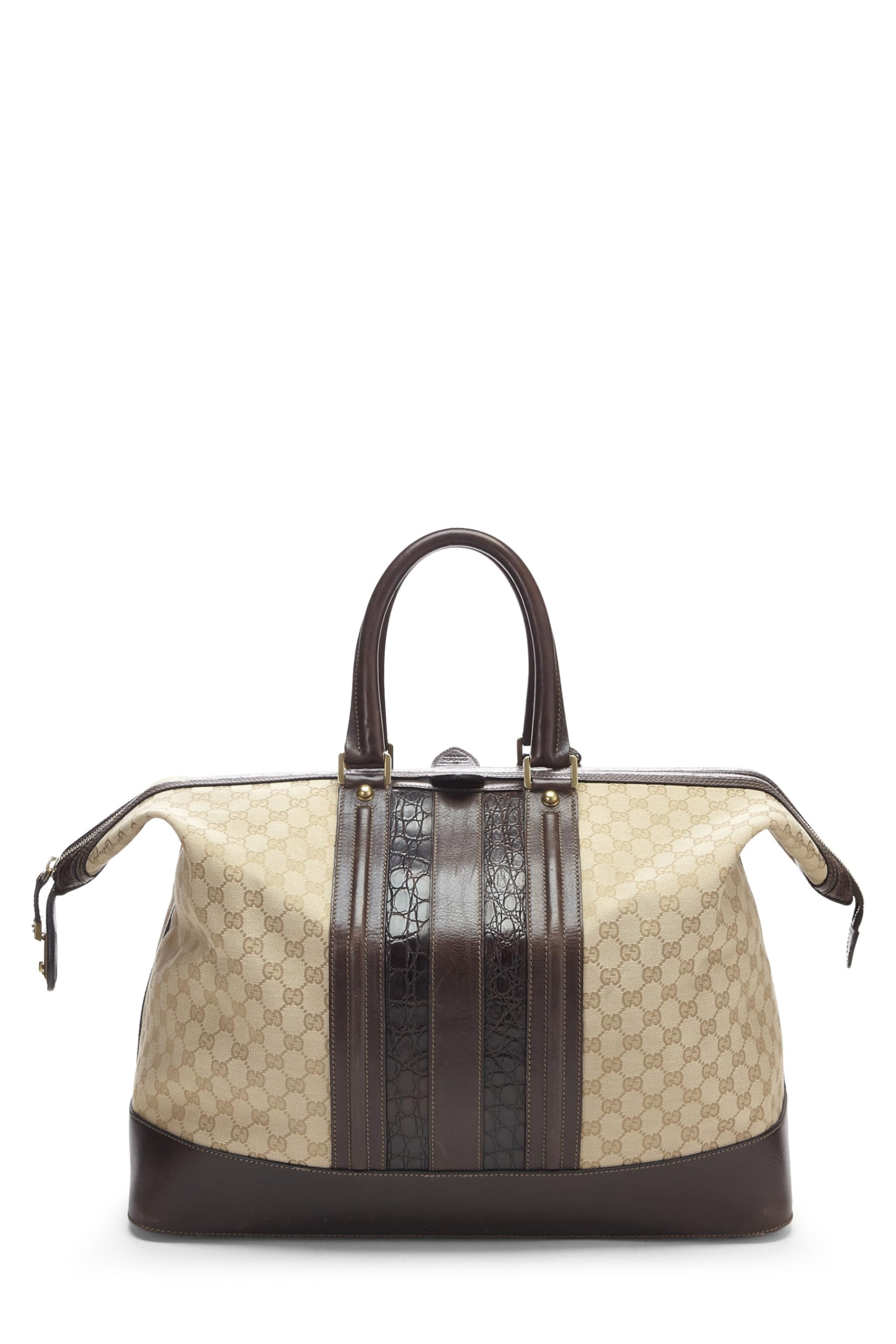 Gucci, Pre-Loved Beige GG Canvas & Alligator Boston Large, Brown