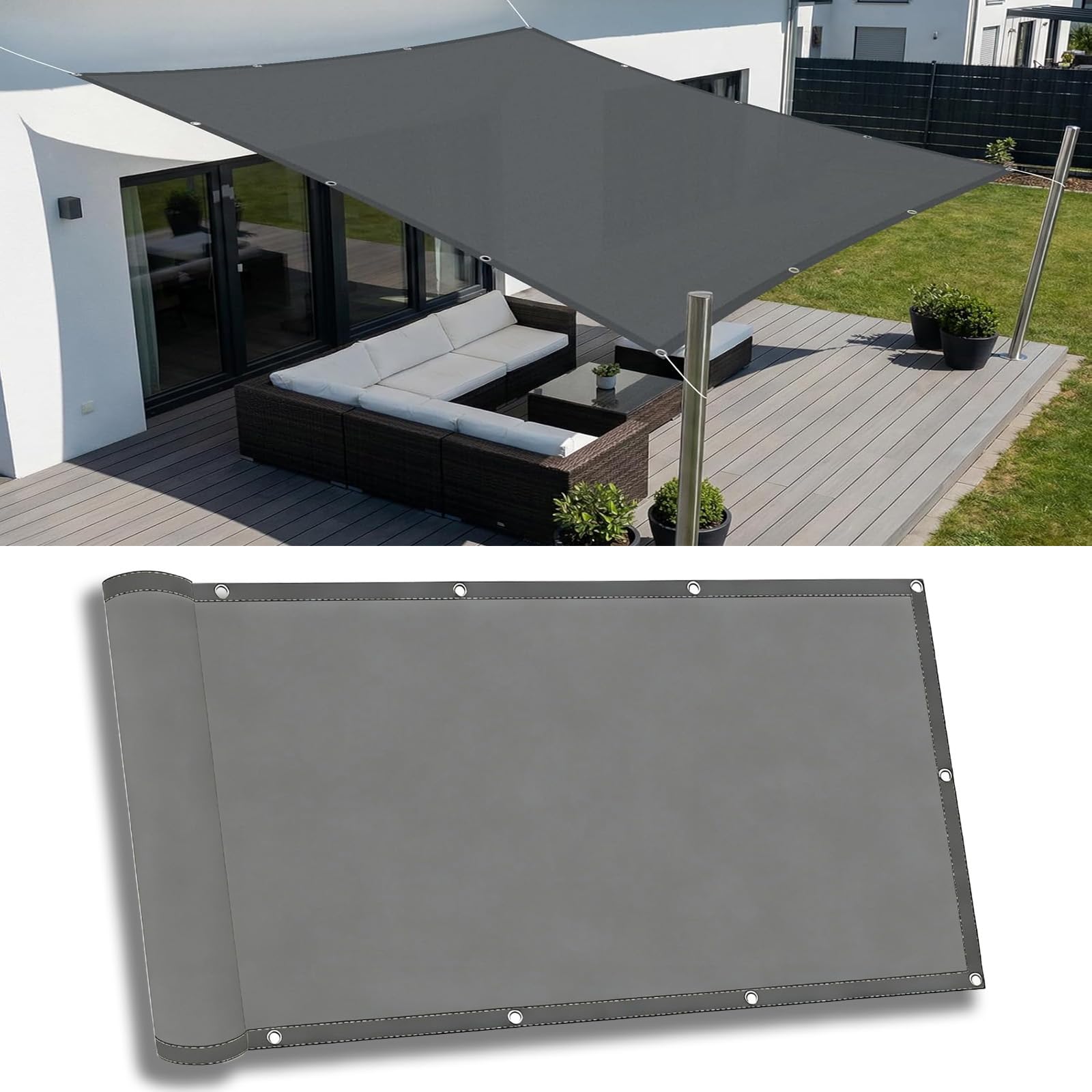 Impermeable Toldo Vela de Sombra 3.5x4.5M Toldo Vela Rectangular, Velas de Sombra Impermeable Oxford, Protección Rayos UV Toldos para Exterior Patio Jardín Terrazas - Gris Oscuro