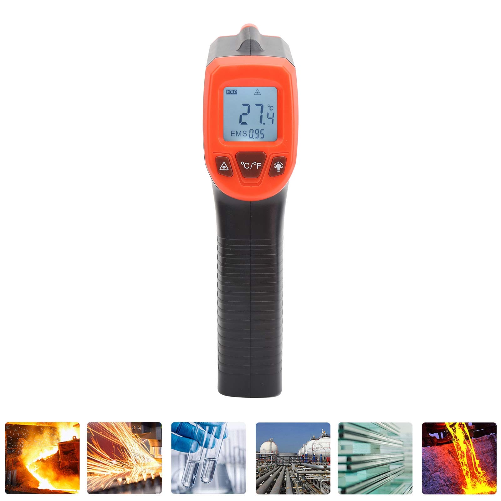 Pistolet do Termometru na podczerwień -50 ℃ do 600 ℃ Wyświetlacz LCD Bezdotykowy Pistolet do Pomiaru Temperatury do Kuchni Przemysł Kulinarny Samochody (Czerwony)