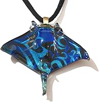 Handmade Blown Glass Blue Manta Ray Pendant Necklace - Unique Stingray Sea Animal Jewelry Gift for Ocean Lovers