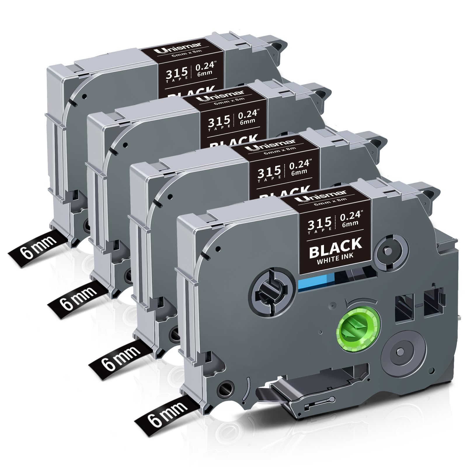 Unismar Compatible for Brother 6mm White on Black Label Maker Tape TZe-315 TZ315 TZe 6mm 0.23 Black Tape Work for PTD220 PTD200 PTD210 PTD600 PTD400