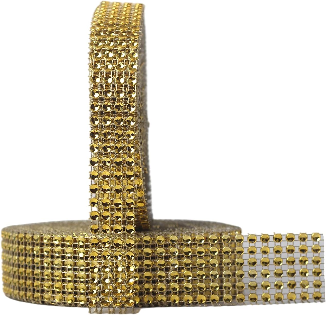 2 Rolls Acrylic Gold Rhinestone Diamond Ribbons,4 Row 9m&6 Row 9m Rhinestone Mesh Ribbon Diamonte Strip Bling Home Accessories for Cakes Toppers Arts Crafts Home Wedding Birthday Party Decoration