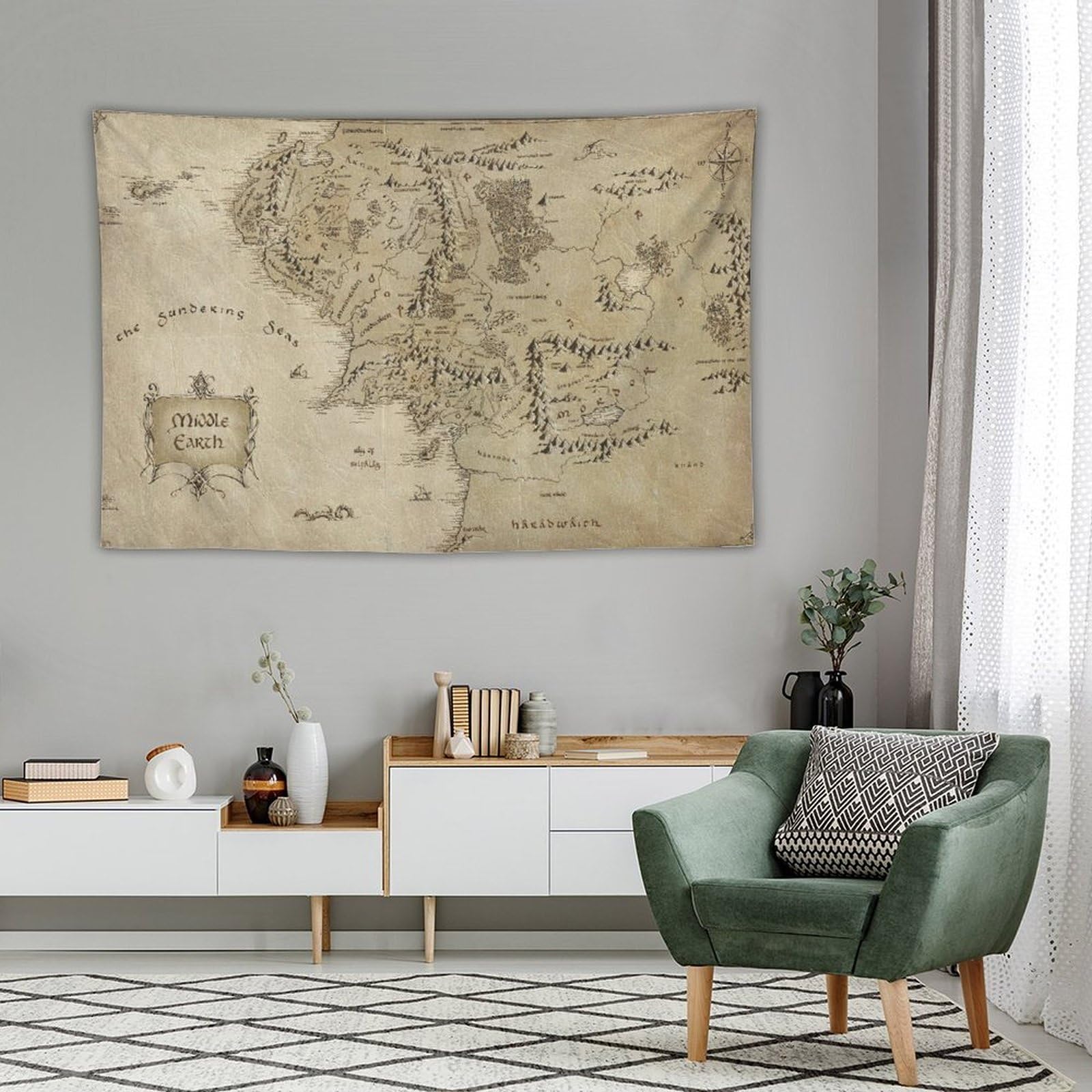 Póster de mapa de la Tierra Media de El Señor de los Anillos, tapiz de pared para decoración de dormitorio, sala de estar, hogar, 40 x 60 pulgadas