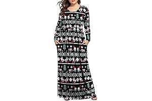 Oversized Winter Maxi Dress for Women - Casual Long Sleeve Flowy Dress with Pockets