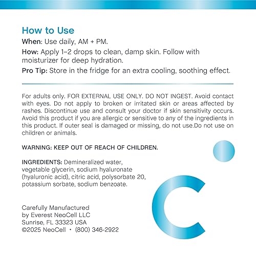 Miniatura 4 de NeoCell Suero de hidratación de ácido hialurónico  2 onzas líquidas  Fórmula hidratante para la cara  Cuidado avanzado de la piel