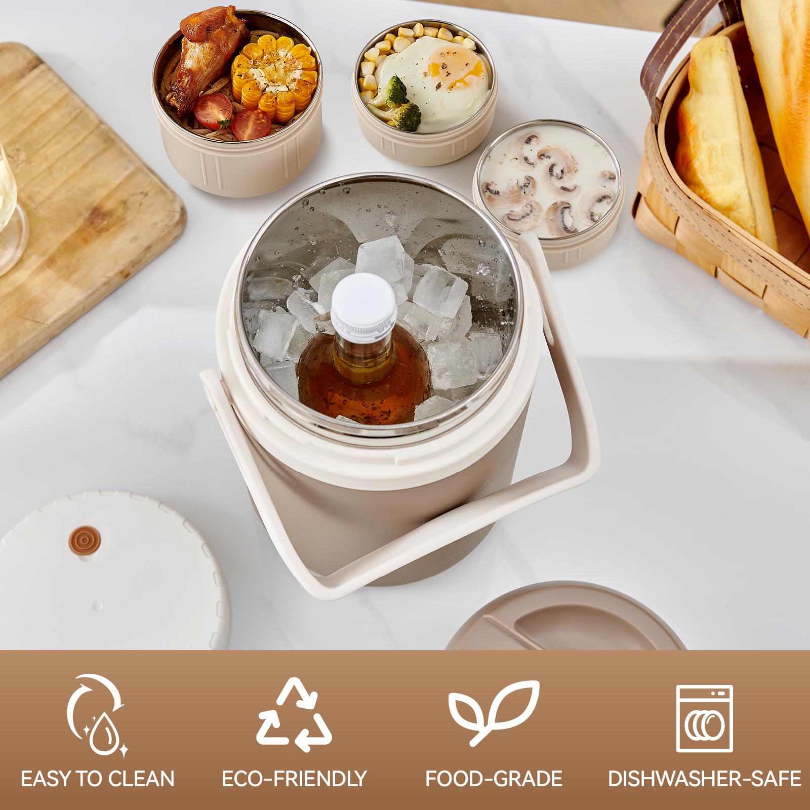 Contenitore per il pranzo isolato, impilabile, a prova di perdite, senza BPA, in acciaio inox, per cibi caldi e freddi, contenitore portatile per alimenti per lavoro e viaggi (grigio, 78)