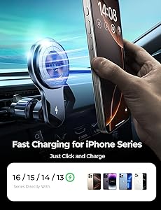 LISEN for Magsafe Car Mount Charger 15W, for iPhone 16 Wireless Car Charger Magnetic Car Phone Holder Mount Fit for iPhone 16 15 Pro Max 14 13 12 MagSafe Cases