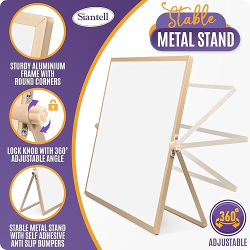 Miniatura 4 de Siantell Pizarra blanca de borrado en seco, marco de aluminio elegante de 16 x 12 pulgadas, pizarra blanca magnética con soporte para escritorio o