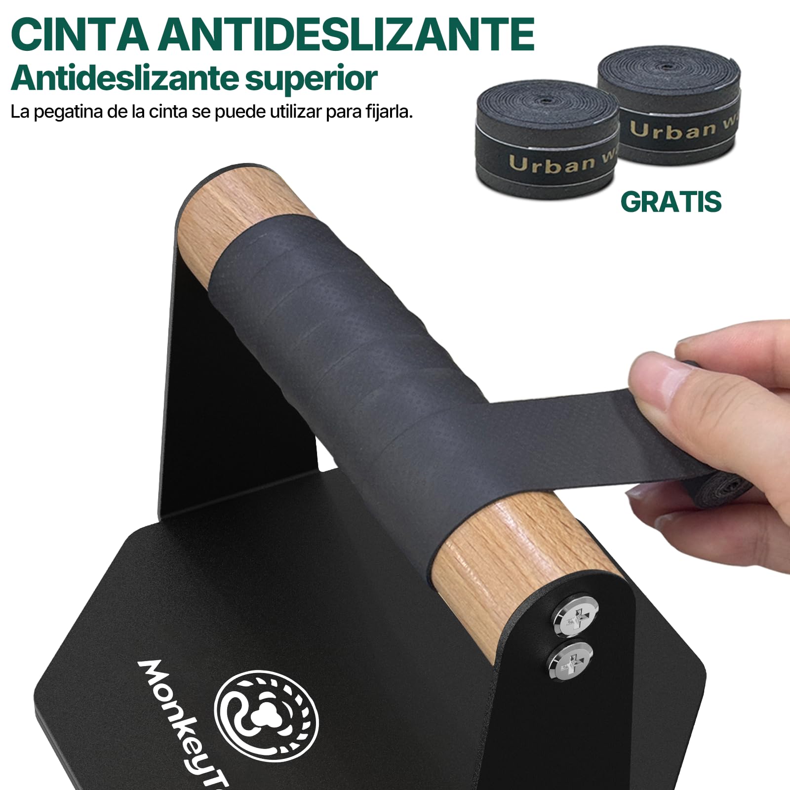 MonkeyTail Liegestützgriffe – Home Gym Ausrüstung für Push-Ups & Armmuskeltraining – Schaumgriff (Schwarz) aus Eisen + Holz