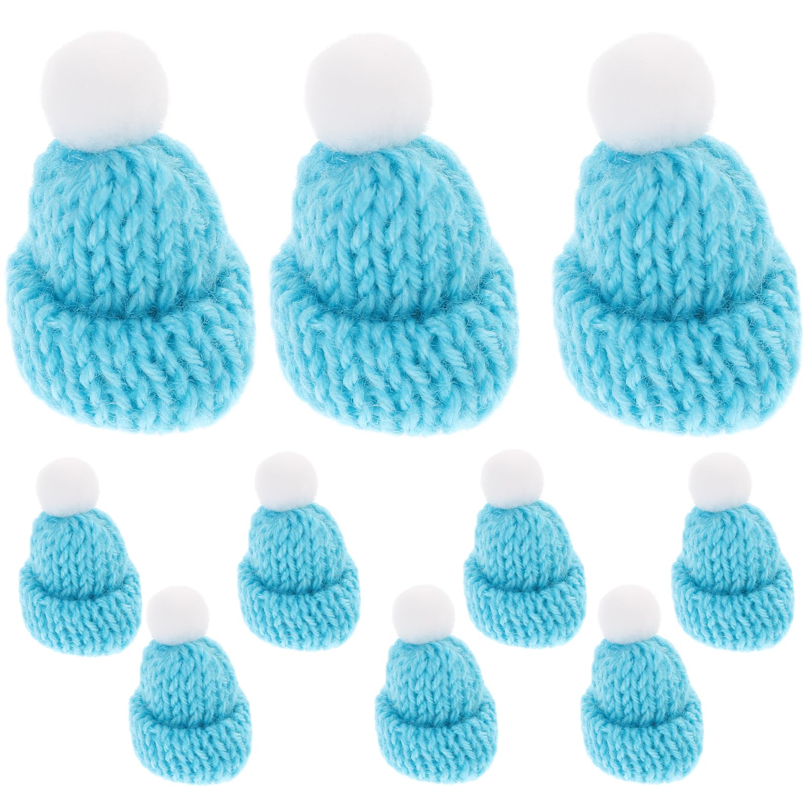 Mini Knitting Hats Christmas Mini Knitting Doll Hats Mini Wool Hat for Christmas Ornaments DIY Art and Craft (Light Blue)