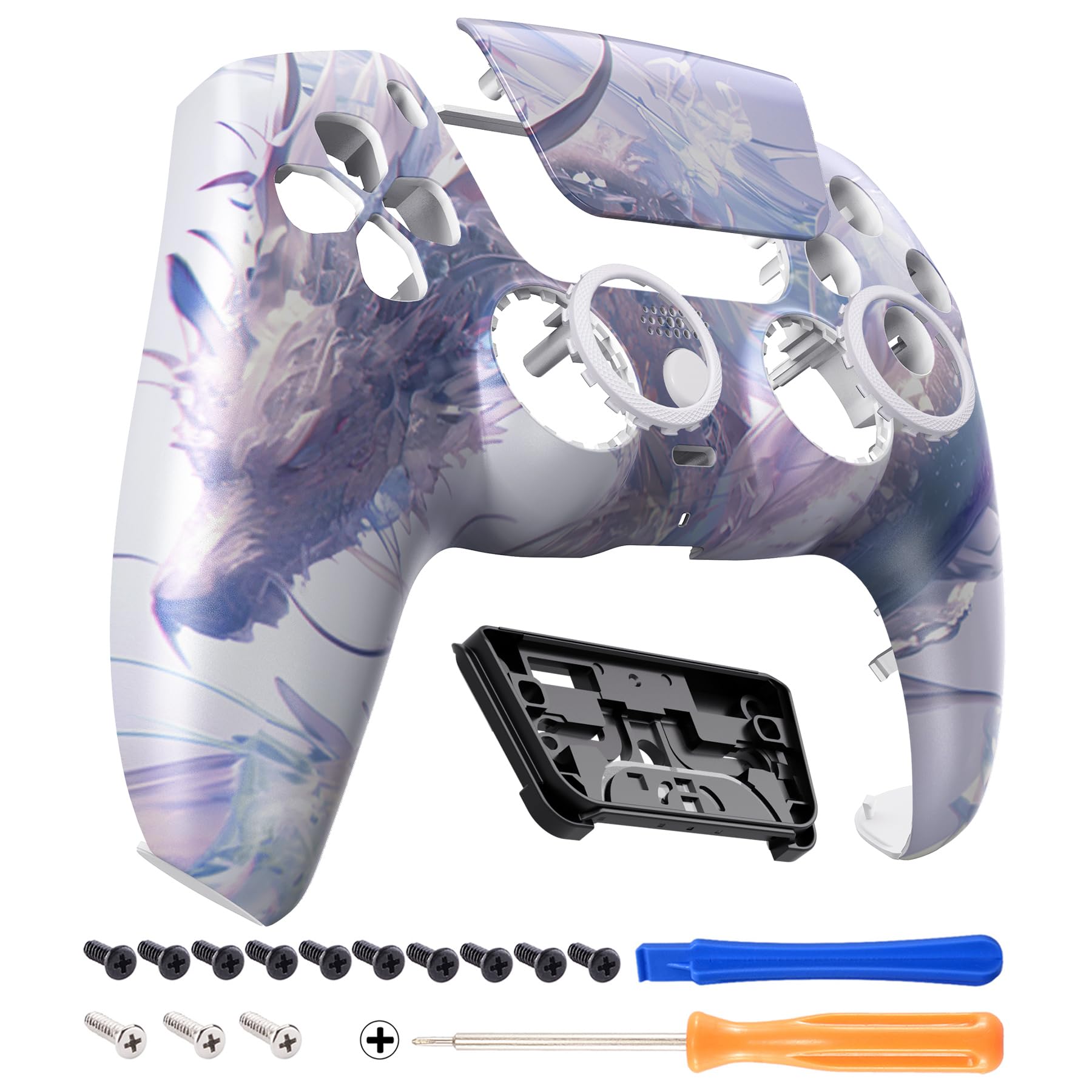 eXtremeRate Luna Cover per ps5 Controller Joystick,Shell Frontale Touchpad Ricambio,Scocca Ridisegnata&Anelli per ps5 Joypad BDM 010/020/030/040/050-Drago di Cristallo