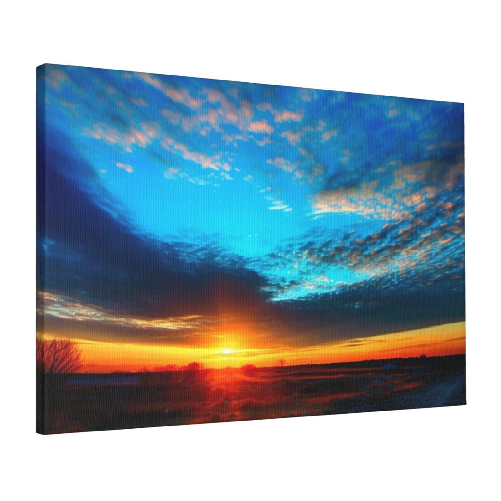 Toile murale moderne coucher de soleil bleu prête à suspendre - 8