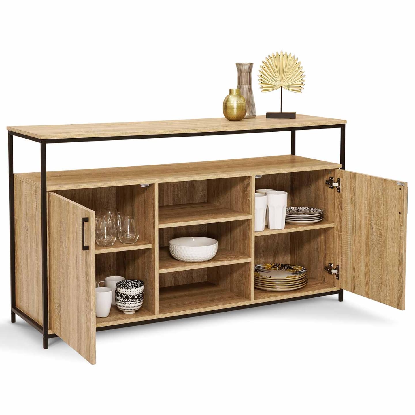 IDMarket - Aparador de 2 puertas y 3 estantes 140 cm Detroit Design Industrial