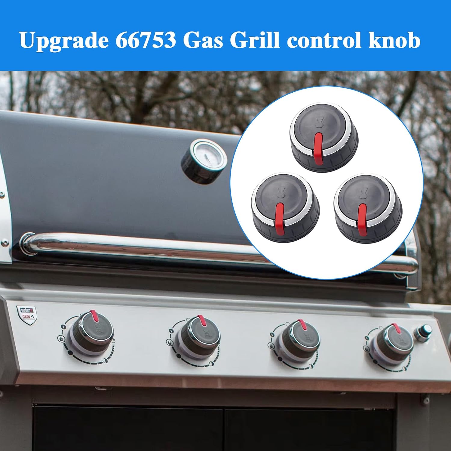 66753 Gas Grill Control Knob Parts for Weber Genesis Lighted Main Burner Control Knobs kit Compatible with Genesis II LX (2017 and Newer Models) (3 Pack)