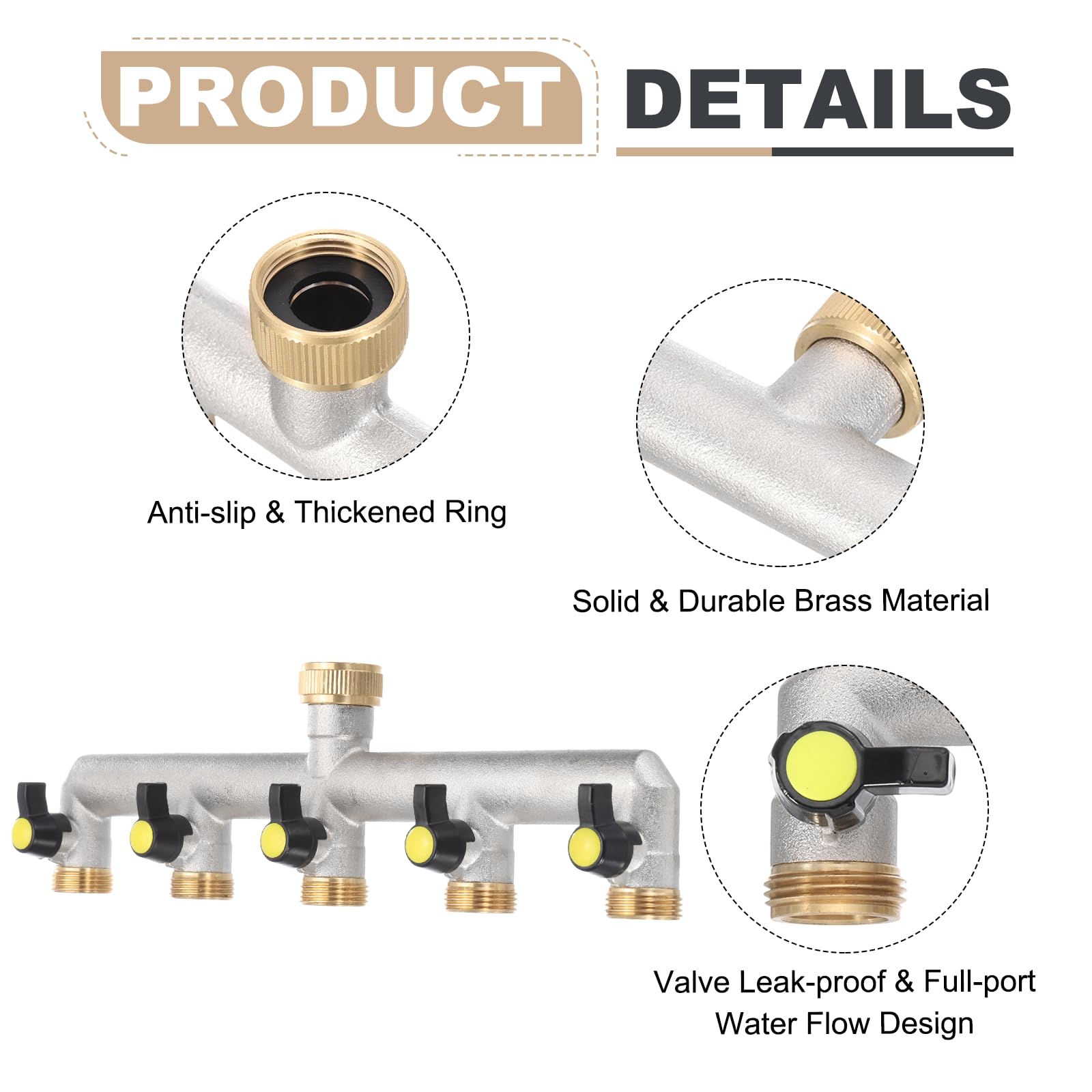 QUARKZMAN Distribuidor de Agua de 5 Vías, Distribuidor de Grifo con Válvulas de Corte Individuales Negras y Grifo, Caudal de Agua Regulable y Corte para Mangueras de Casa y Jardín