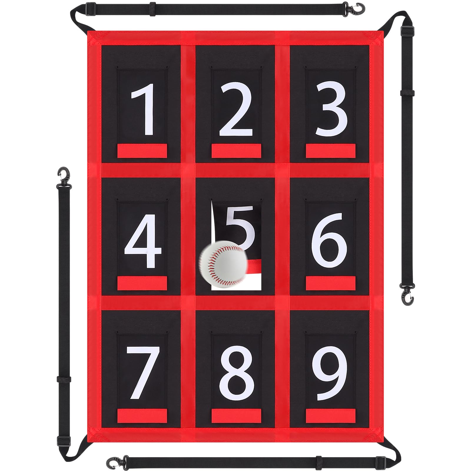 TOBWOLF Adjustable Strike Zone Target for Baseball Softball Net, Numbered Strike Zone Target for Baseball 9 Hole Pitching Net, 4 Pocket Baseball Pitching Net, Practice Accuracy Training Throwing