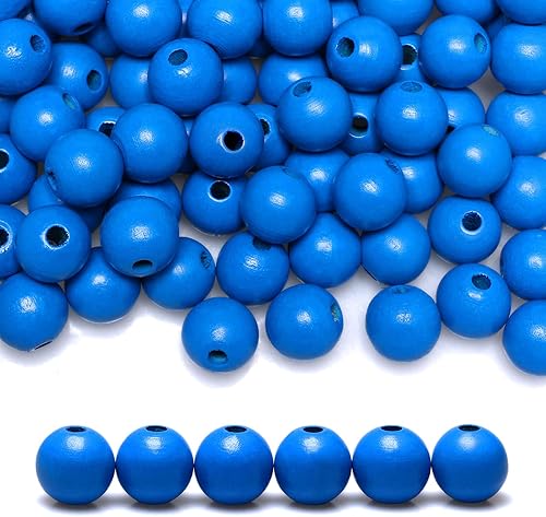 Miniatura 7 de 100 cuentas de madera para guirnaldas, cuentas sueltas de madera azul marino de 0.63 pulgadas para manualidades, joyería, cuentas de madera