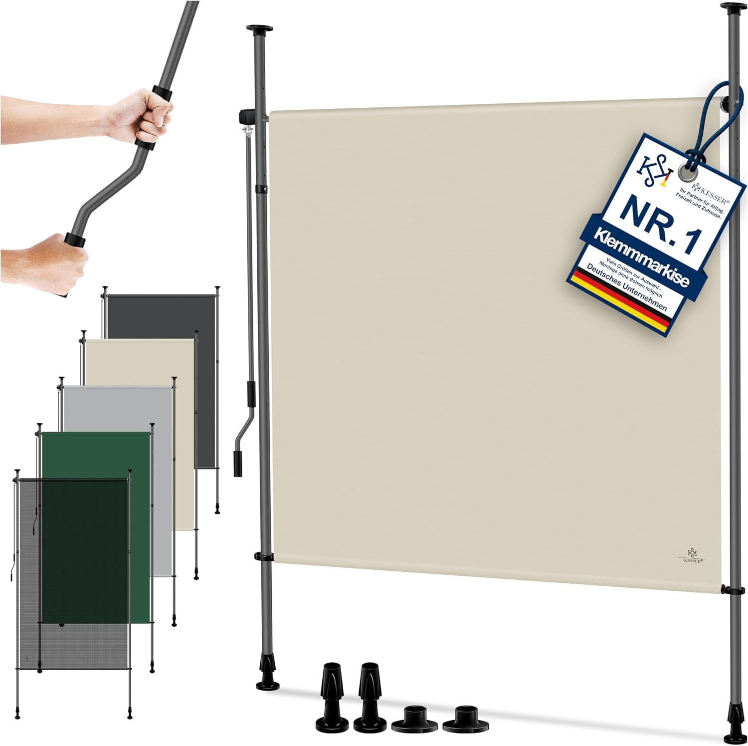 (-27%) KESSER® Klemmmarkise 200x310 cm, Garten Balkon Sichtschutz wetterfest, Wind- & Sonnenschutz, Senkrechtmarkise mit Handkurbel ohne Bohren, Ausziehbar, wasserdicht & UV-beständig, Beige