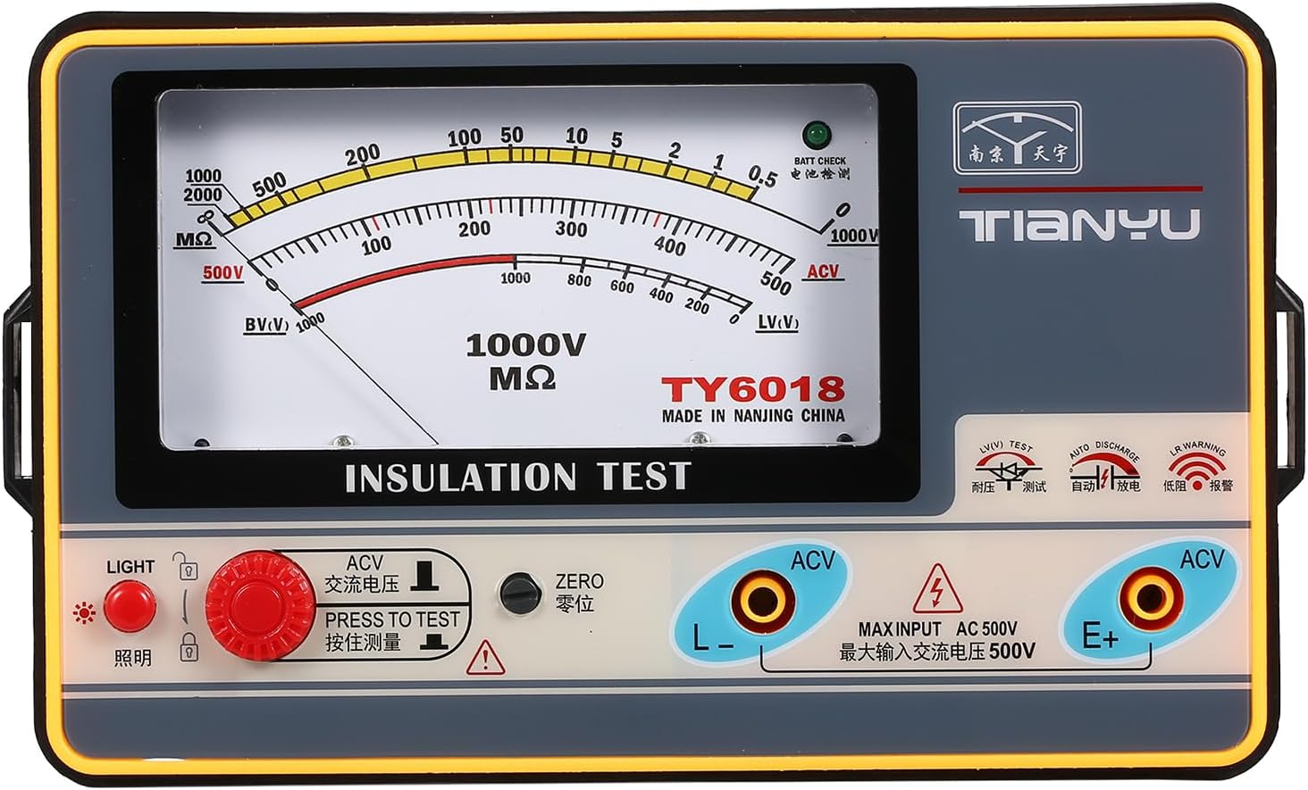 Morelian Insulation Resistance Meter Digital Ohmmeter Megger Handheld Insulation Tester Megameter 0-2000MΩ 1000V High Accuracy Megohmmeter Insulation Measurement Instrument