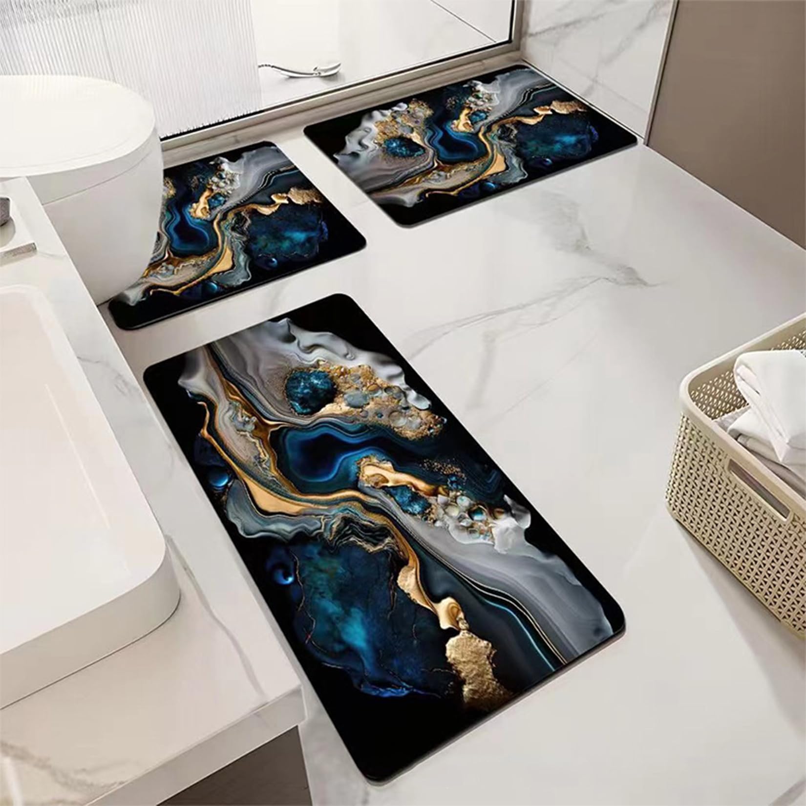 Tapis de salle de bain lot de 3 avec contour WC et tapis de sol doux beige 3 tailles