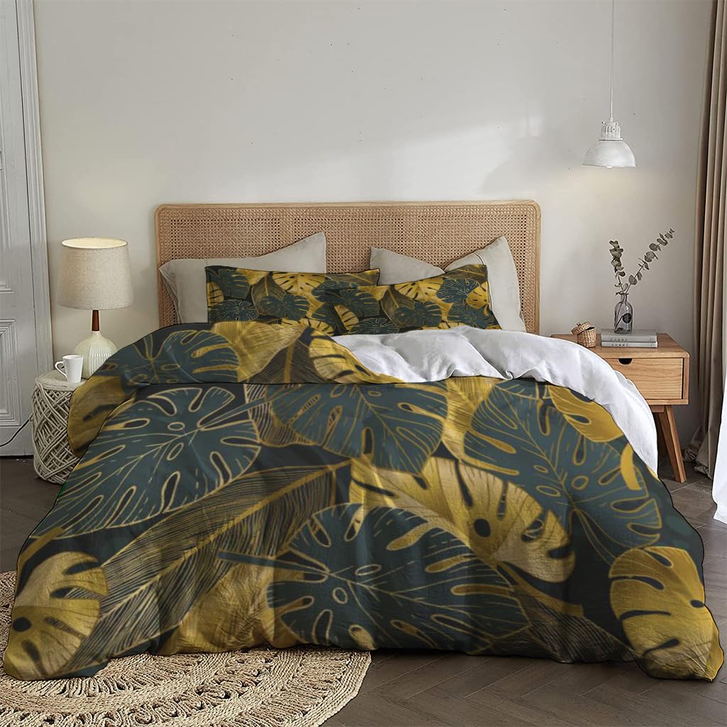 NIBAINLO 布団カバー抽象的な葉と花 肌に優しい ピーチスキン加工 掛け布団カバー 和式 洋式 あったか 布団カバーセット リバーシブル ホームステイ ホテル 家庭兼用