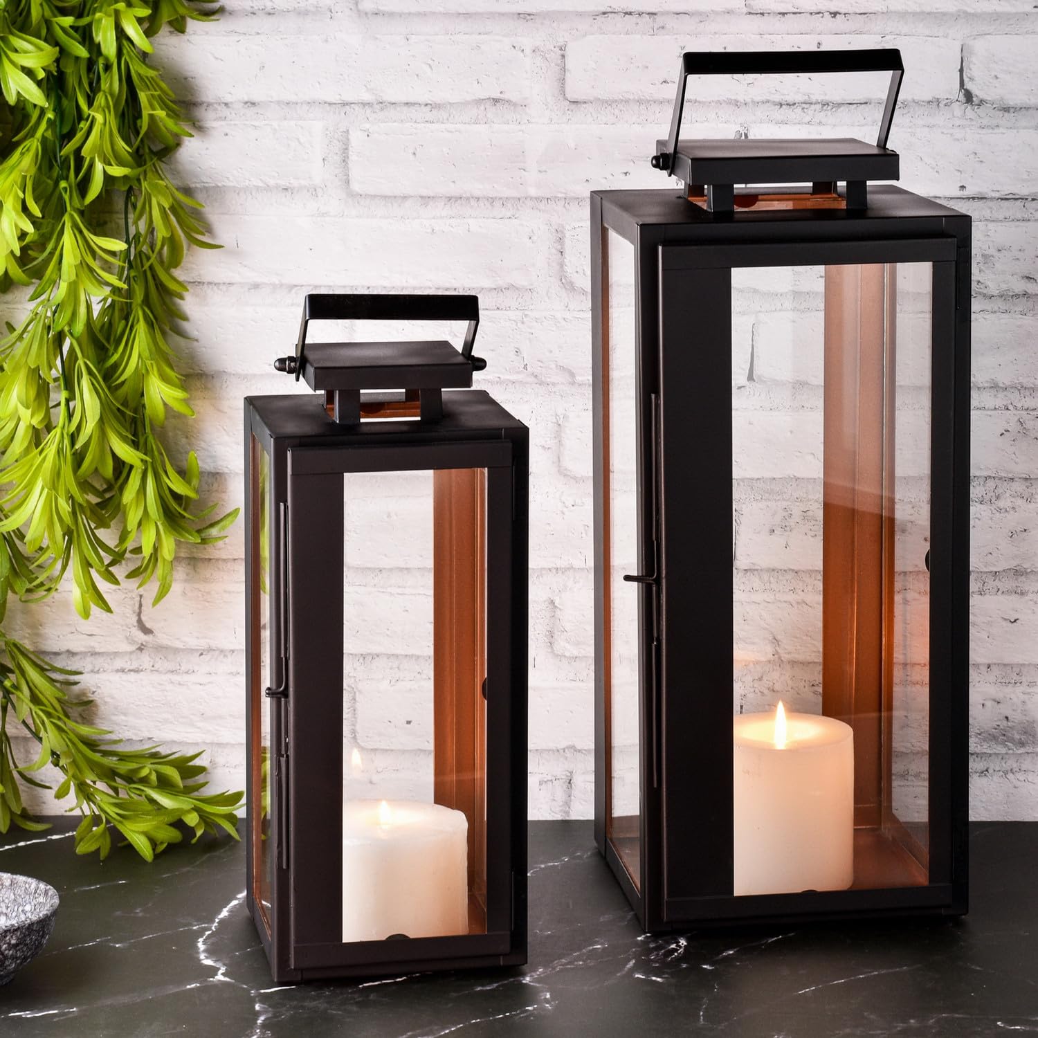 2er Set Gartenlaterne Nossa Windlicht modern skandinavisch 38 cm Deko