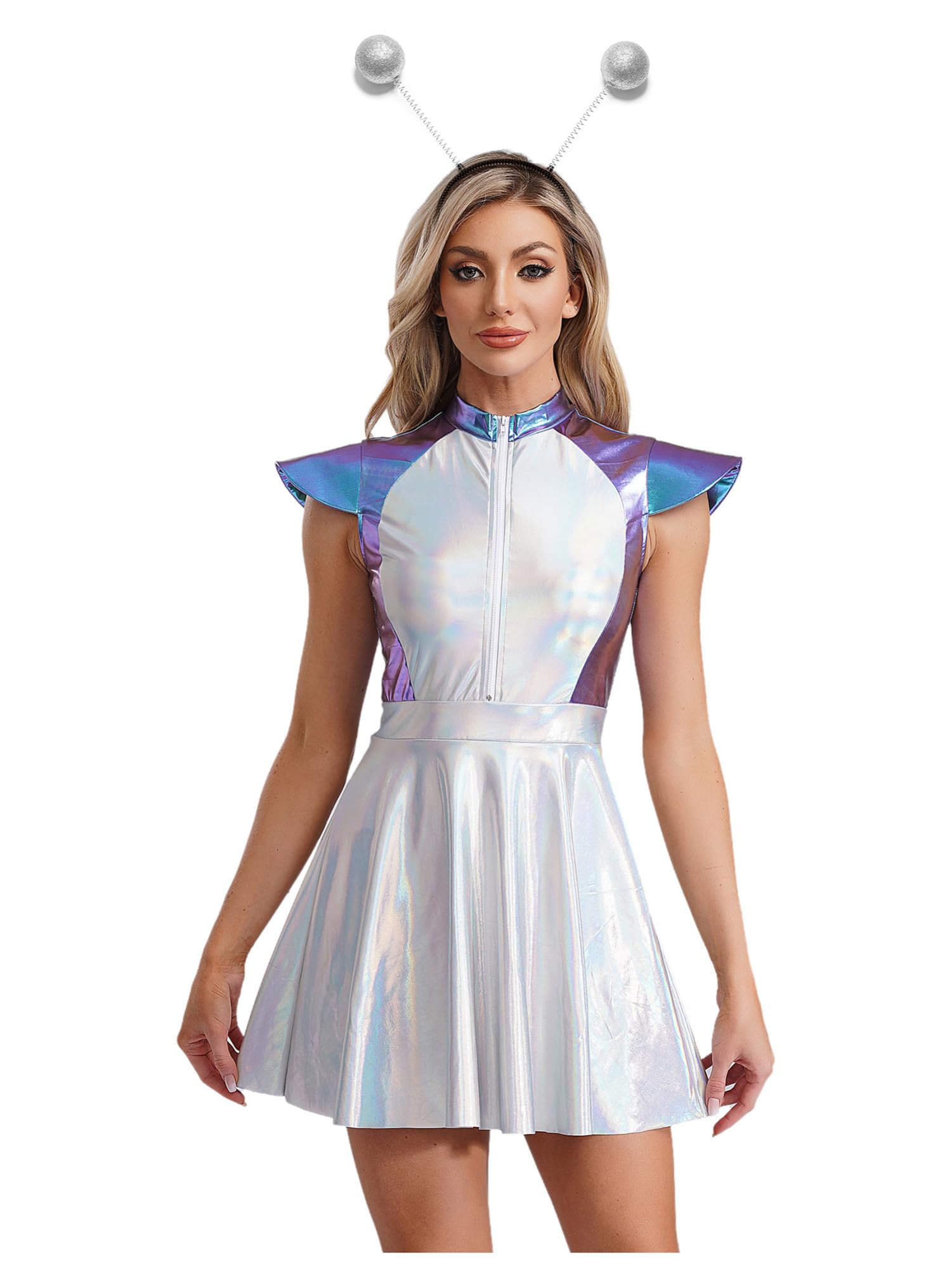 YiZYiF Dames Space Kostuum Alien Galaxy Kostuum Carnaval Alien Haarband