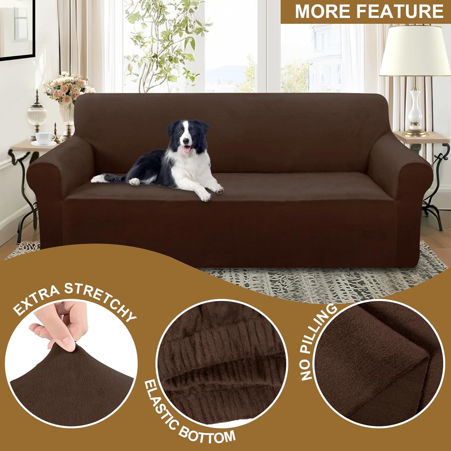 U-NICE HOME Velvet Loveseat Sofa Covers Stretch Couch Cover Furniture Protector Sofa Slipcover for Dogs (Medium, Chocolate)