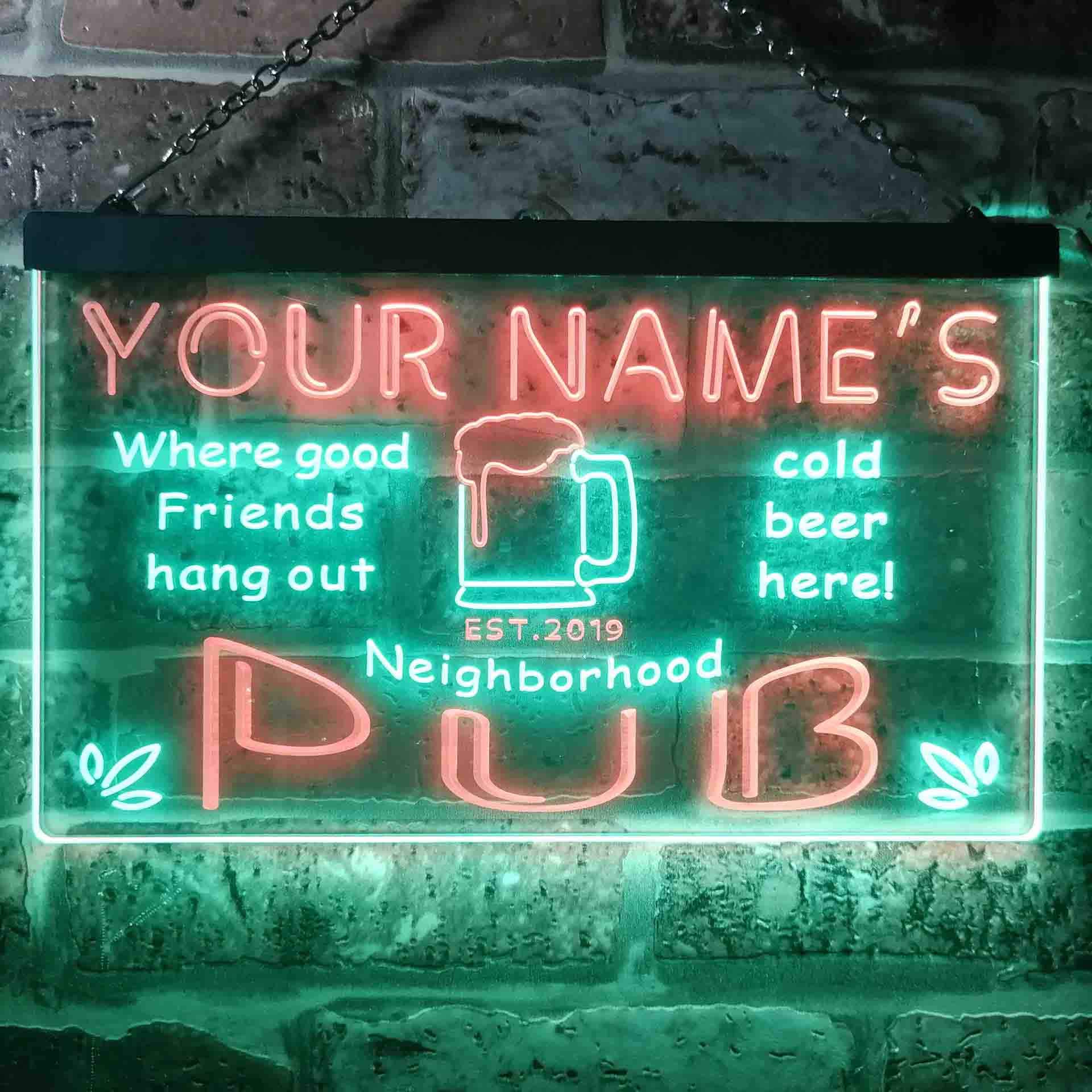 ADVPRO Personalized Your Name Est Year Theme Neighborhood Pub Bar Dual Color LED Barlicht Neonlicht Lichtwerbung Neon Sign Grün & Rot 600 x 400mm st6s64-pg1-tm-gr