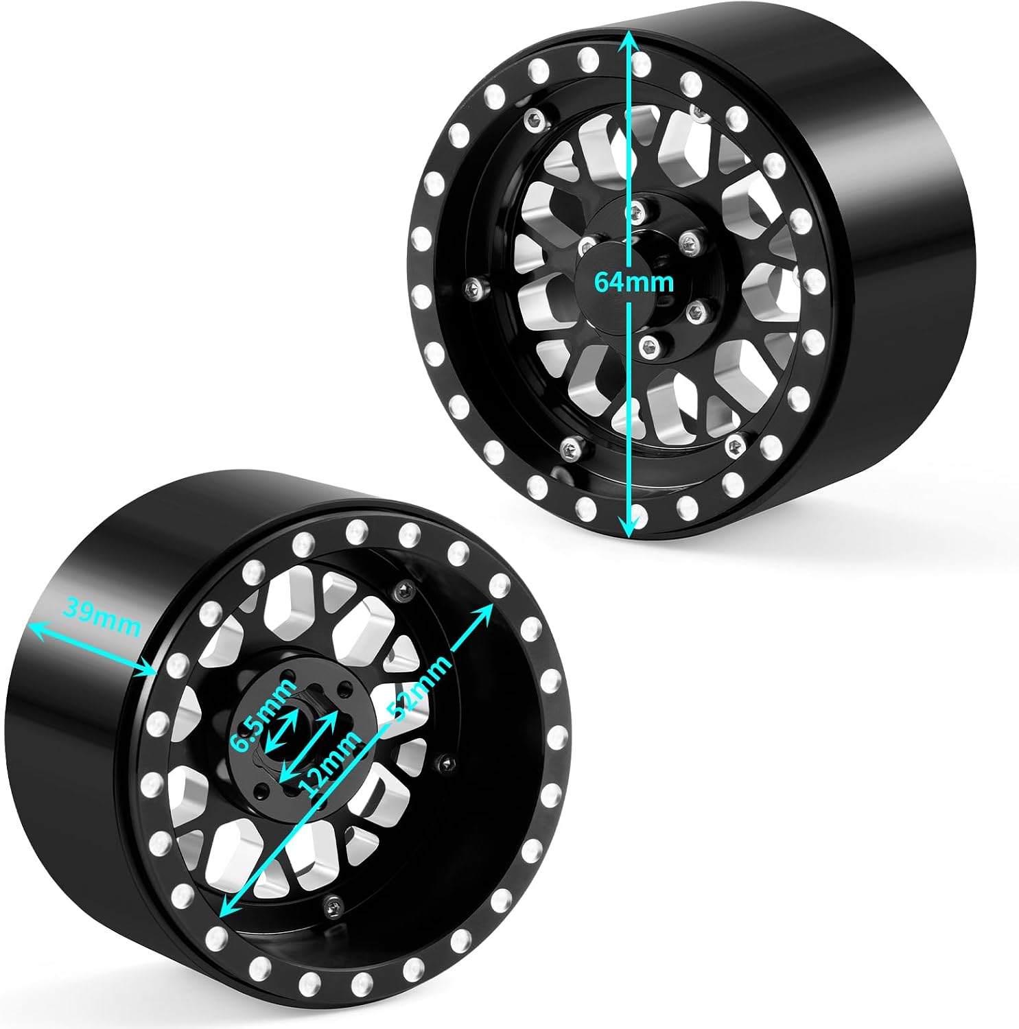 RCLIONS 4PCS Width 39mm 2.2" Beadlock Wheels -15mm Offset Deep Dish Aluminum Rims for Axial Wraith RR10 RBX10 SCX10-II III TRX4 Redcat Gen7 Gen81/10 RC Crawler Truck Car