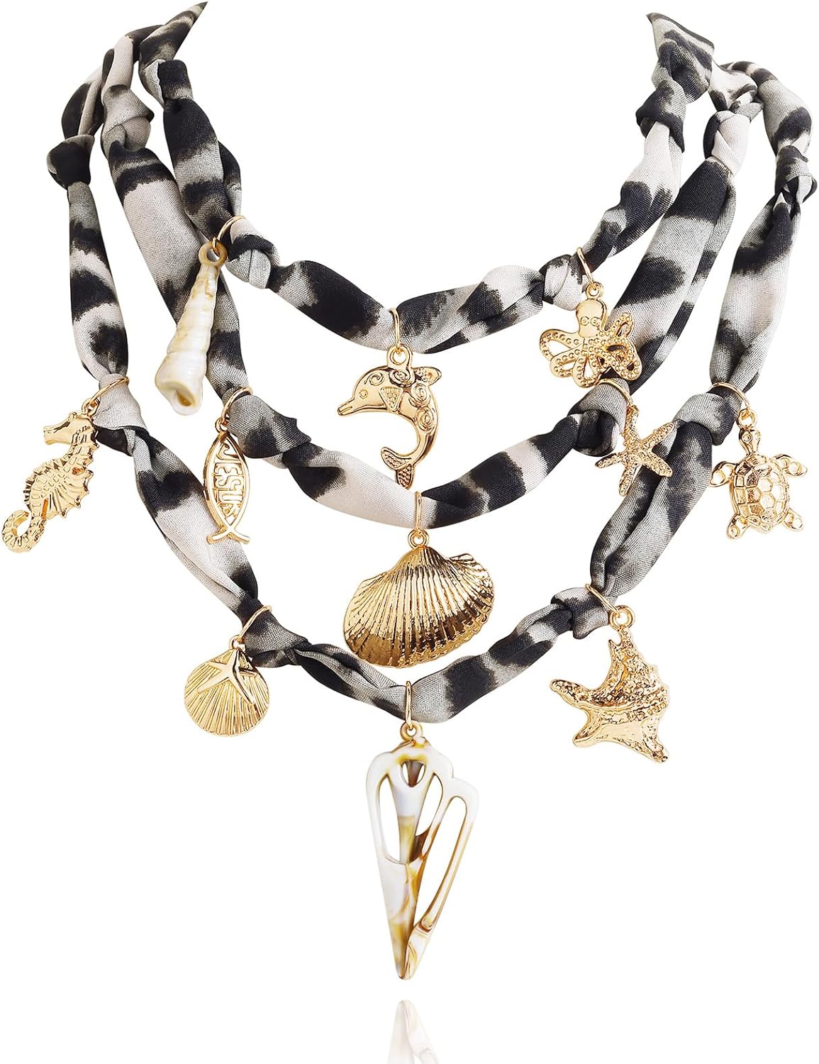 Bocar Layered Scarf Necklaces Set with Charm for Women Leopard Bandana Necklace with Charms Choker