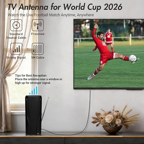 August DTA600 - 4K Digital TV Receiver with Coaxial Aerial Cable 5m, High Gain Telescopic Portable Freeview HD, Saorview DVB-T2, DAB - Black - 2