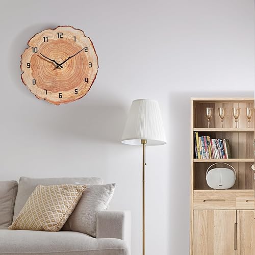 Miniatura 8 de Reloj de pared rústico silencioso de 12 pulgadas, funciona con pilas, decoración del hogar para baño, cocina, dormitorio, sala de estar, anillo anual