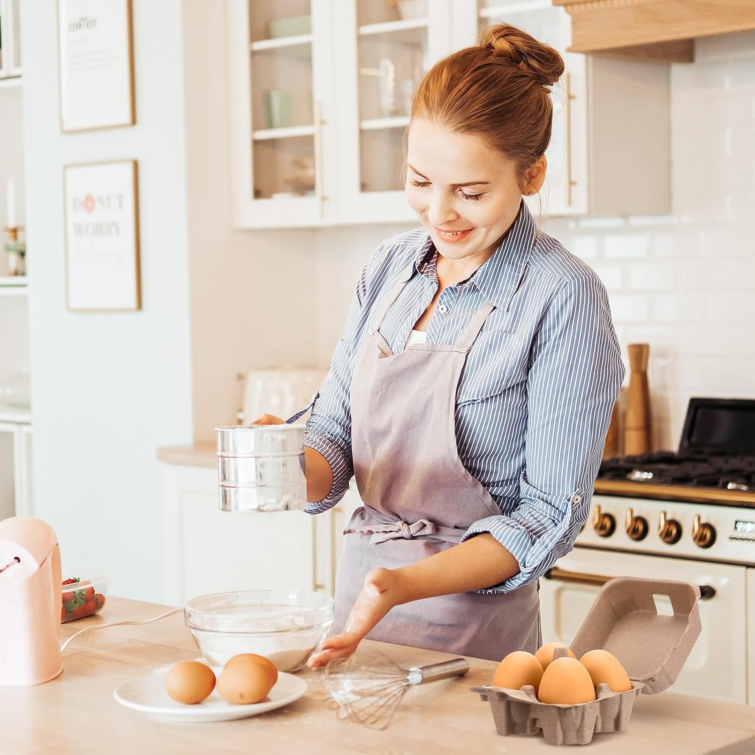 48 Pcs Half Dozen Egg Cartons Bulk Reusable Natural Pulp Paper Cardboard Egg Cartons with Labels Jute Ropes for Kitchen Easter Holiday Gifts Refrigeration Commercial Market Farm (4 Count)