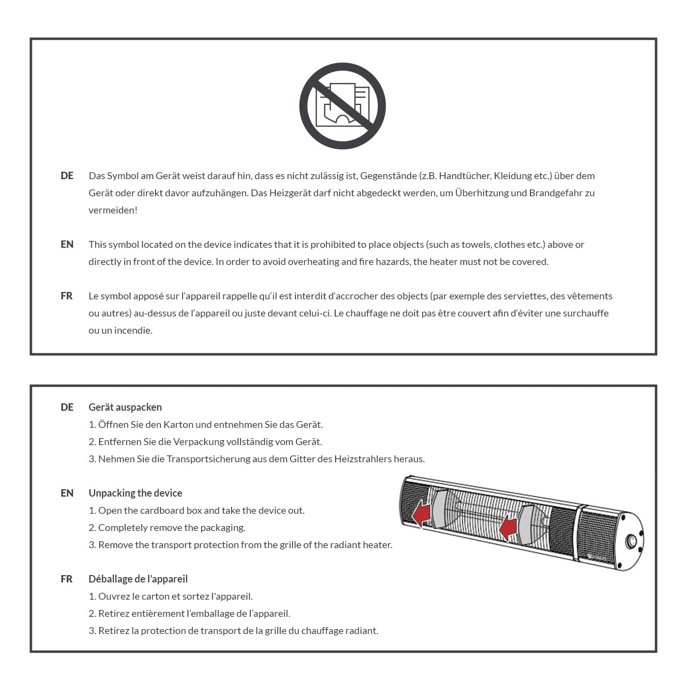 TROTEC Terassenheizstrahler Infrarot IR 1200 S – Heizleistung 600 W / 1200 W – Standgerät, Wandmontage