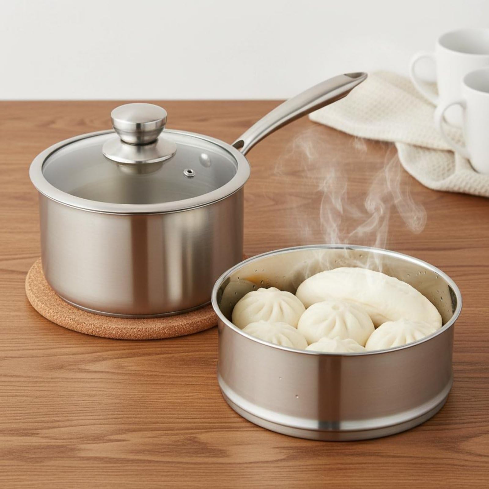 Edelstahl Babynahrung Topf rostfrei Edelstahl Suppentopf und stabil kleiner Kochtopf mit Dampfeinsatz für Eltern, Einzelpersonen, 20CM, Mit Dämpfer