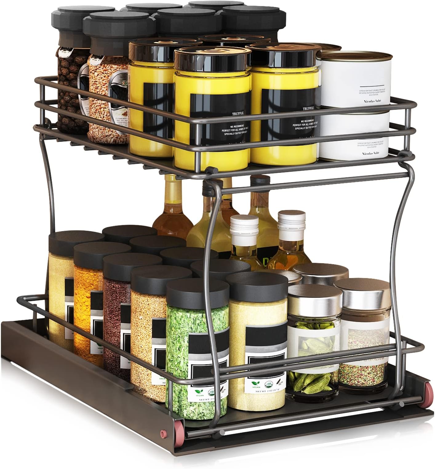 2 Stück Ausziehbares Gewürzregal - 2 Etagen Küchen Organizer Für Schrank