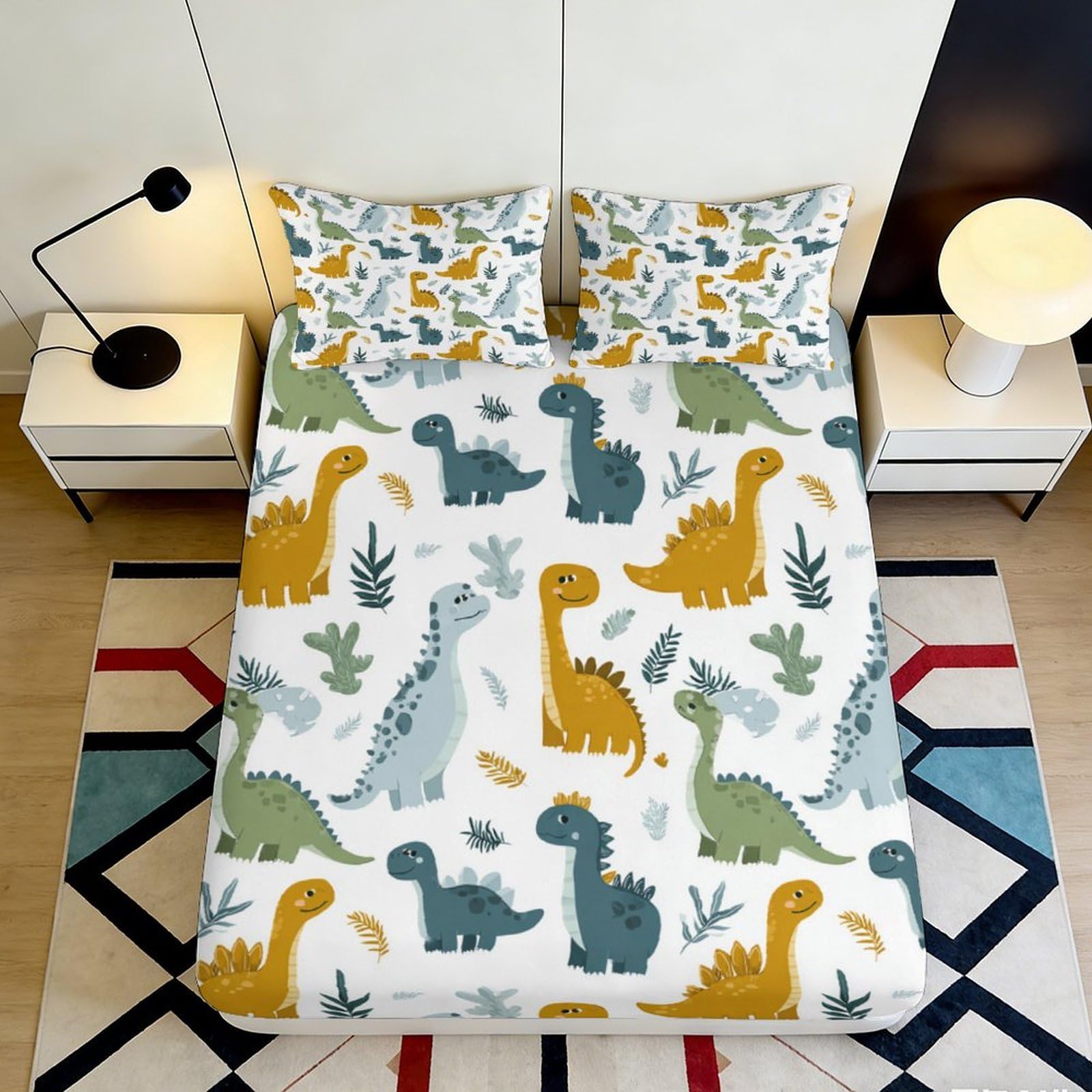 3D Printed Dinosaur Fitted Sheet Microfiber Soft Breathable Cartoon Reptile Mattress Cover for Bedroom Dorm Decor 90x200x25cm