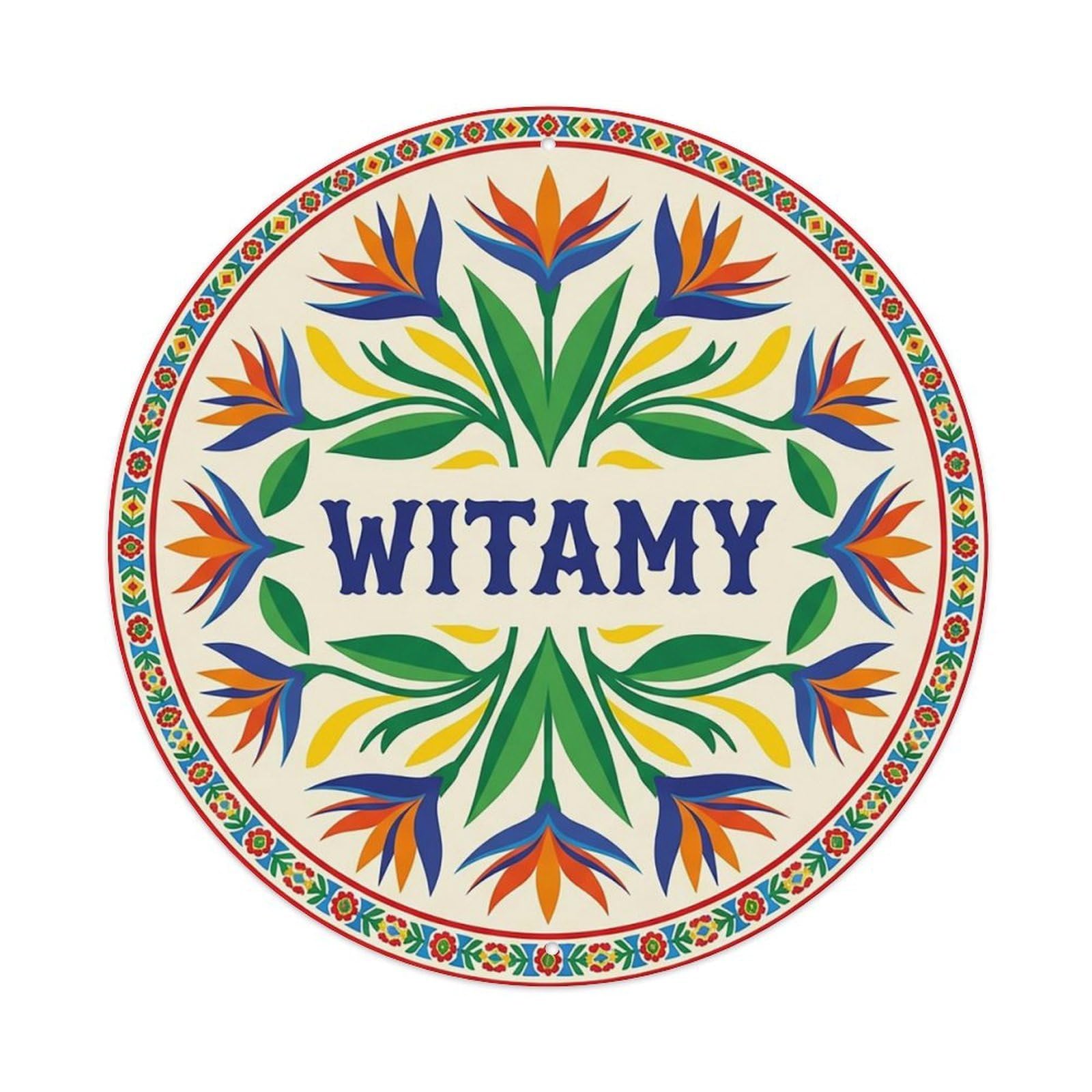 Vintage Polish Folk Art Witamy Welcome Bird Paradise Metal Tin Sign