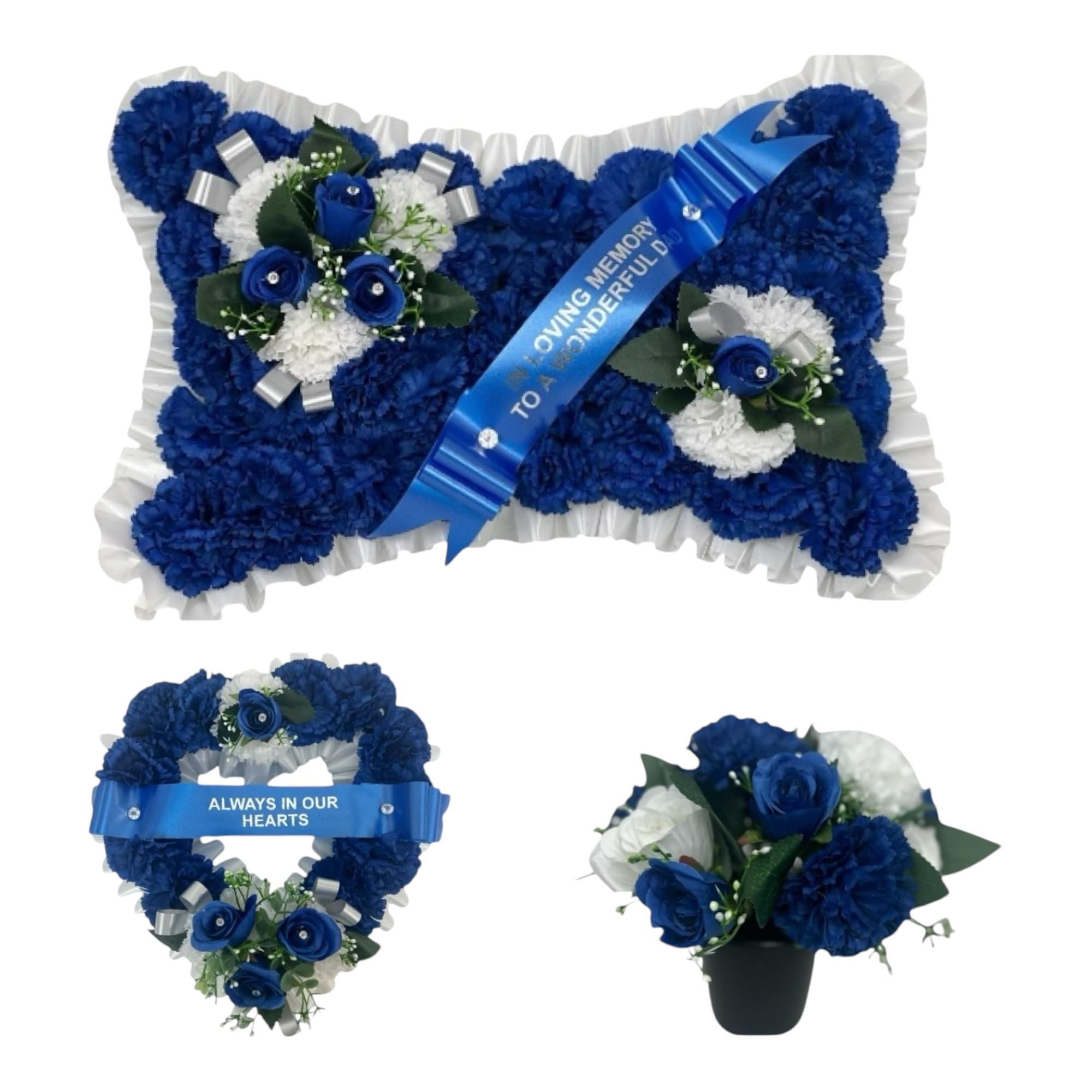 Grave Funeral Flowers Wreath Heart flowers Memorial Tribute Artificial tribute mum, dad, blue