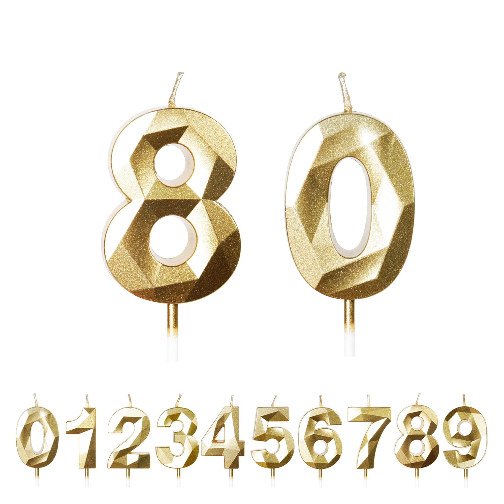 Fuzvol Gold Birthday Cake Candles, Number 80 Candle