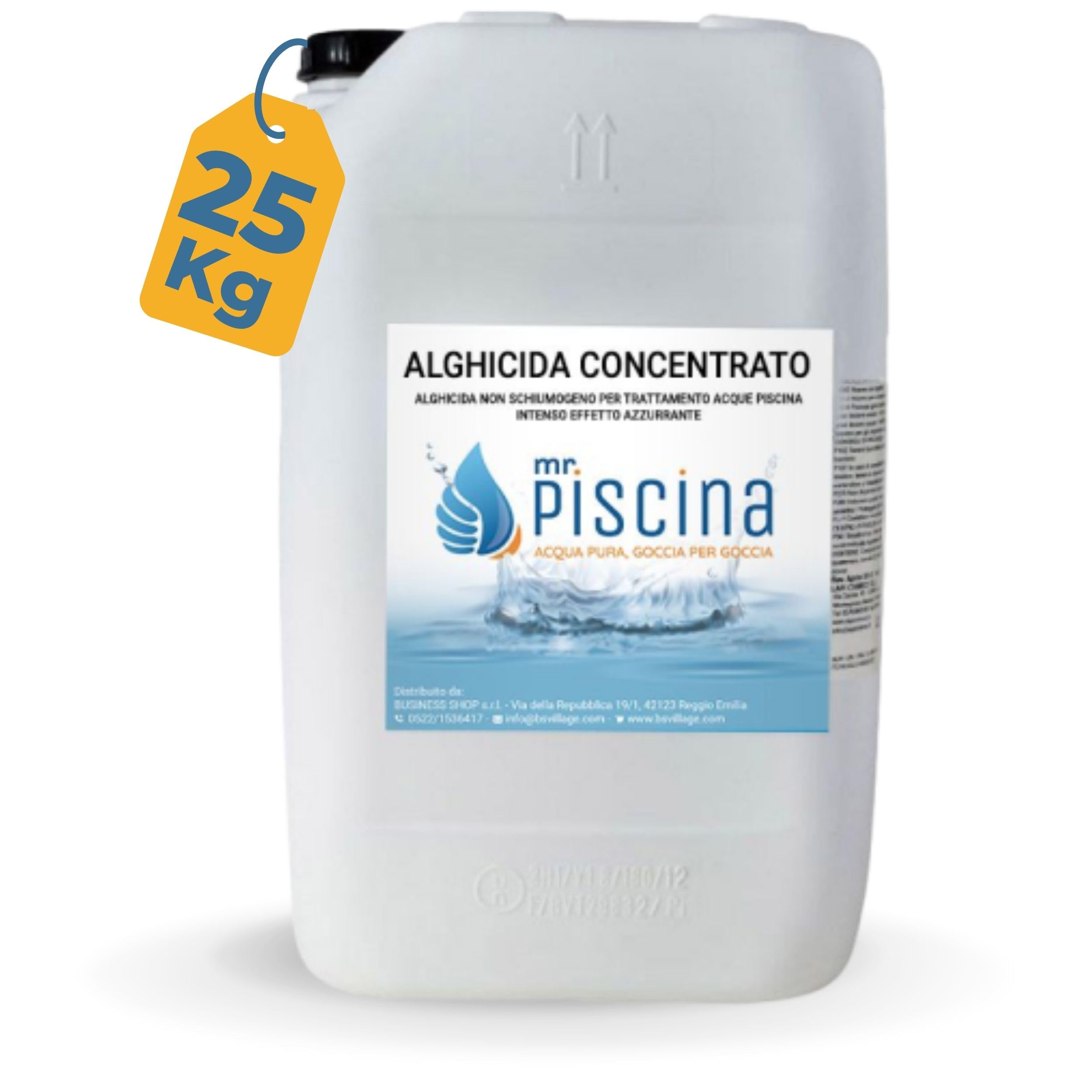 Antialghe per Piscina ALGHICIDA CONCENTRATO - Anti Alghe Tripla Azione Non Schiumogeno, Azzurrante Piscina (25 kg)