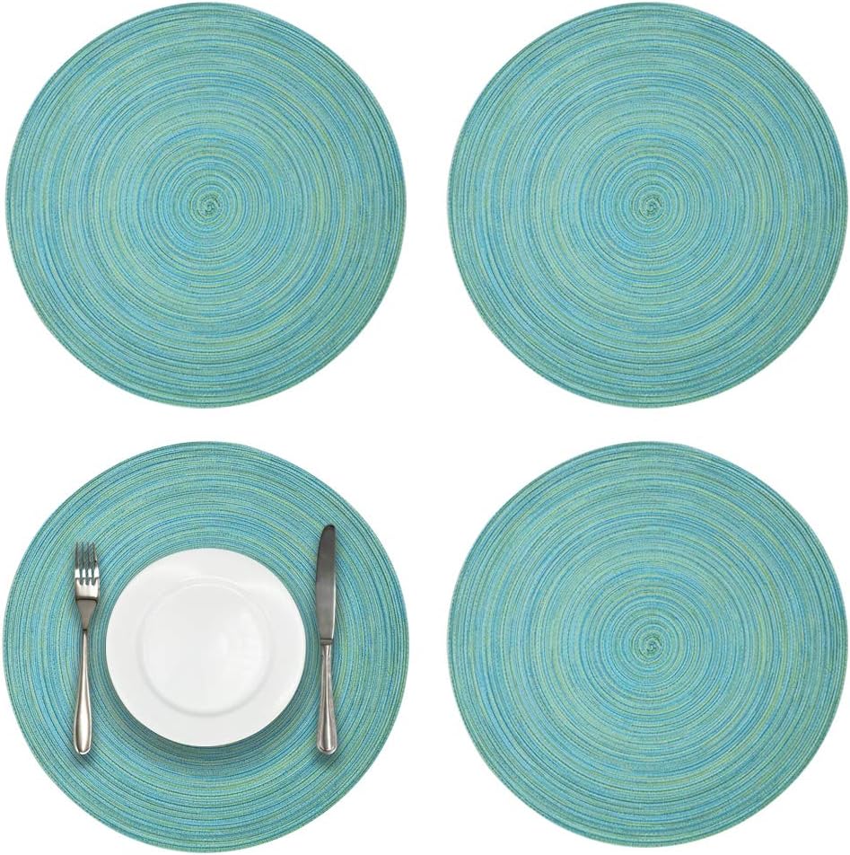MORSTYLE 15 Inch Woven Round Washable Placemats, No Slide Heat