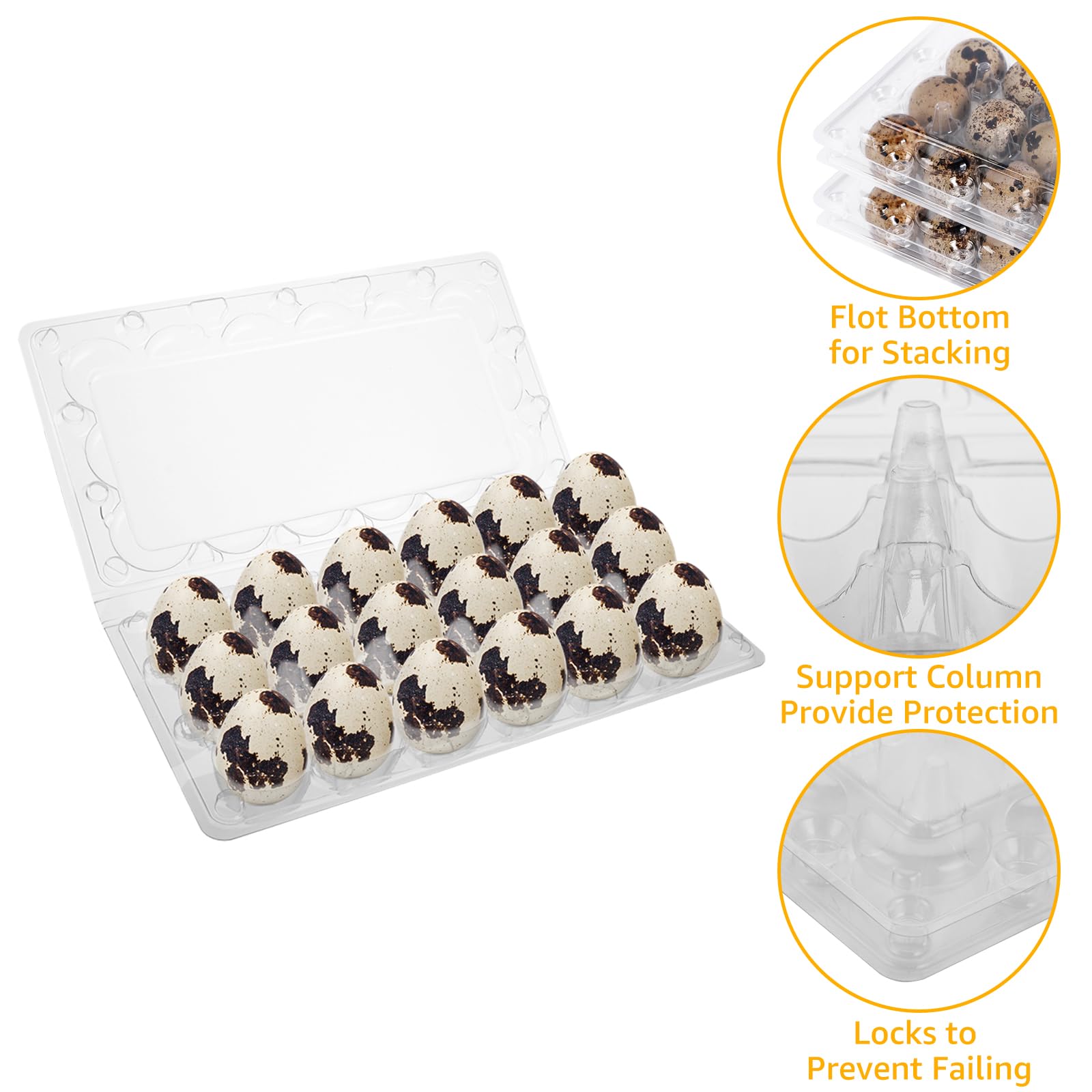 APACALI 100 cajas de huevos de codorniz, 18 rejillas, cajas de plástico transparentes para huevos de codorniz con tapa